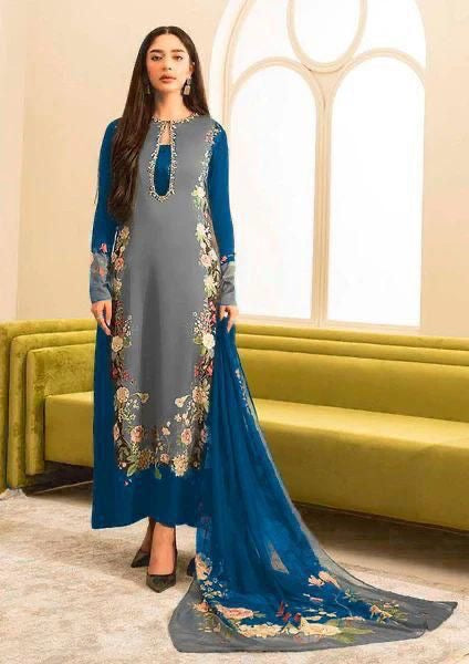 DIGITAL PRINT 3PC SILK UNSTITCHED SUIT 020