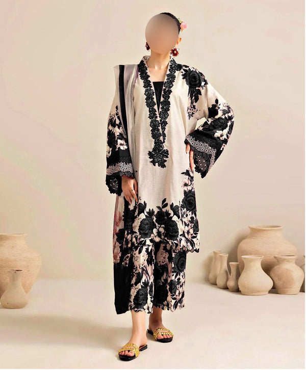 DIGITAL PRINT 3PC SILK UNSTITCHED SUIT 025