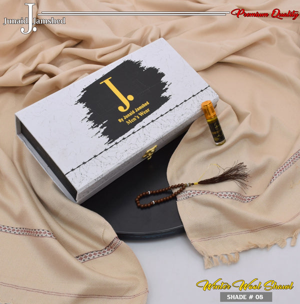 J. Men’s Wool Shawl Gift Pack – With Ittar & Tasbih (Cream)